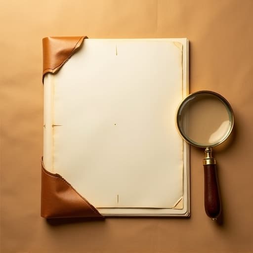 Stillleben: Aktenmappe mit Lupe in Sepia-Toenen — Pruefungs-Symbolik